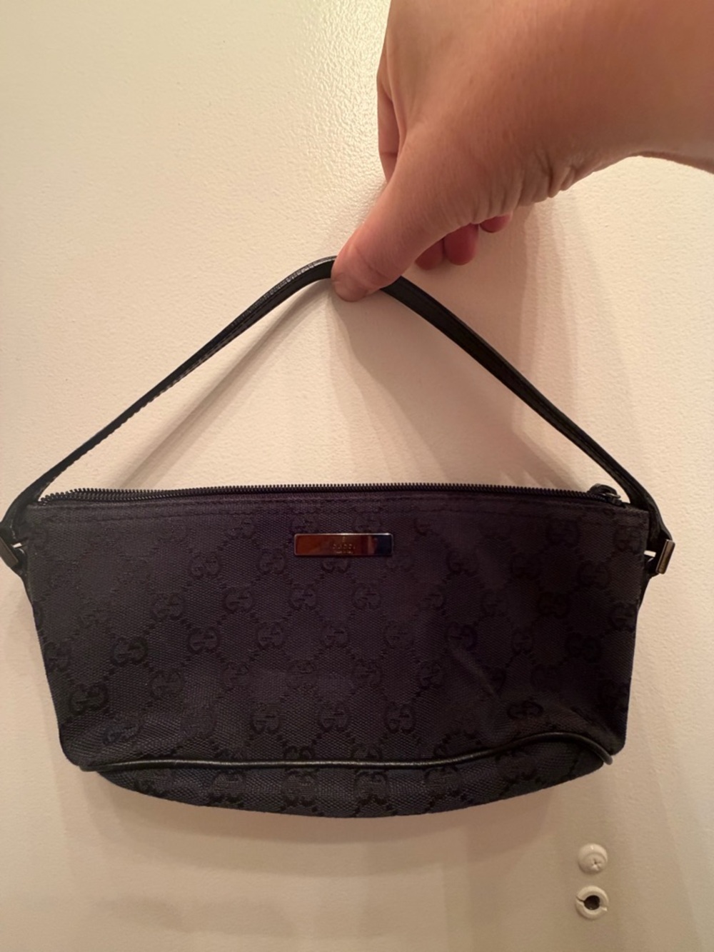Gucci Black Monogram Wristlet Clutch!